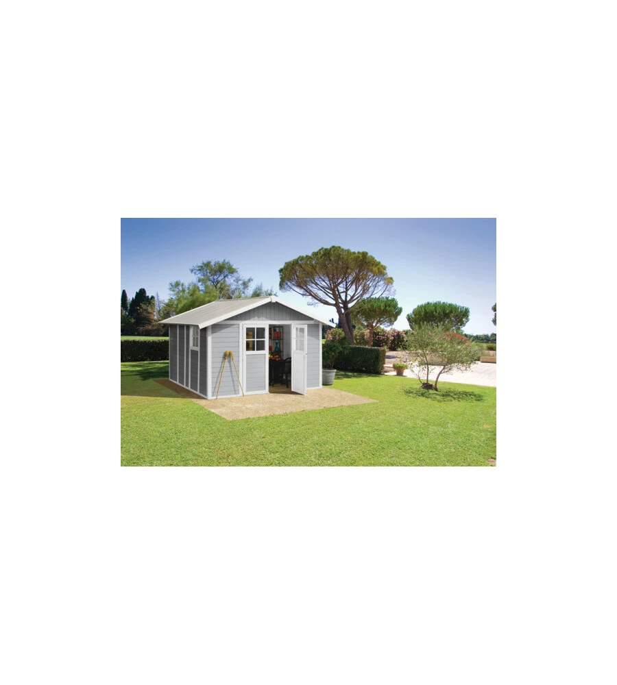 CASETTA DA GIARDINO IN PVC GROSFILLEX "DECO 11" GRIGIO E BIANCO 370X407X250 CM - COD. 22911235